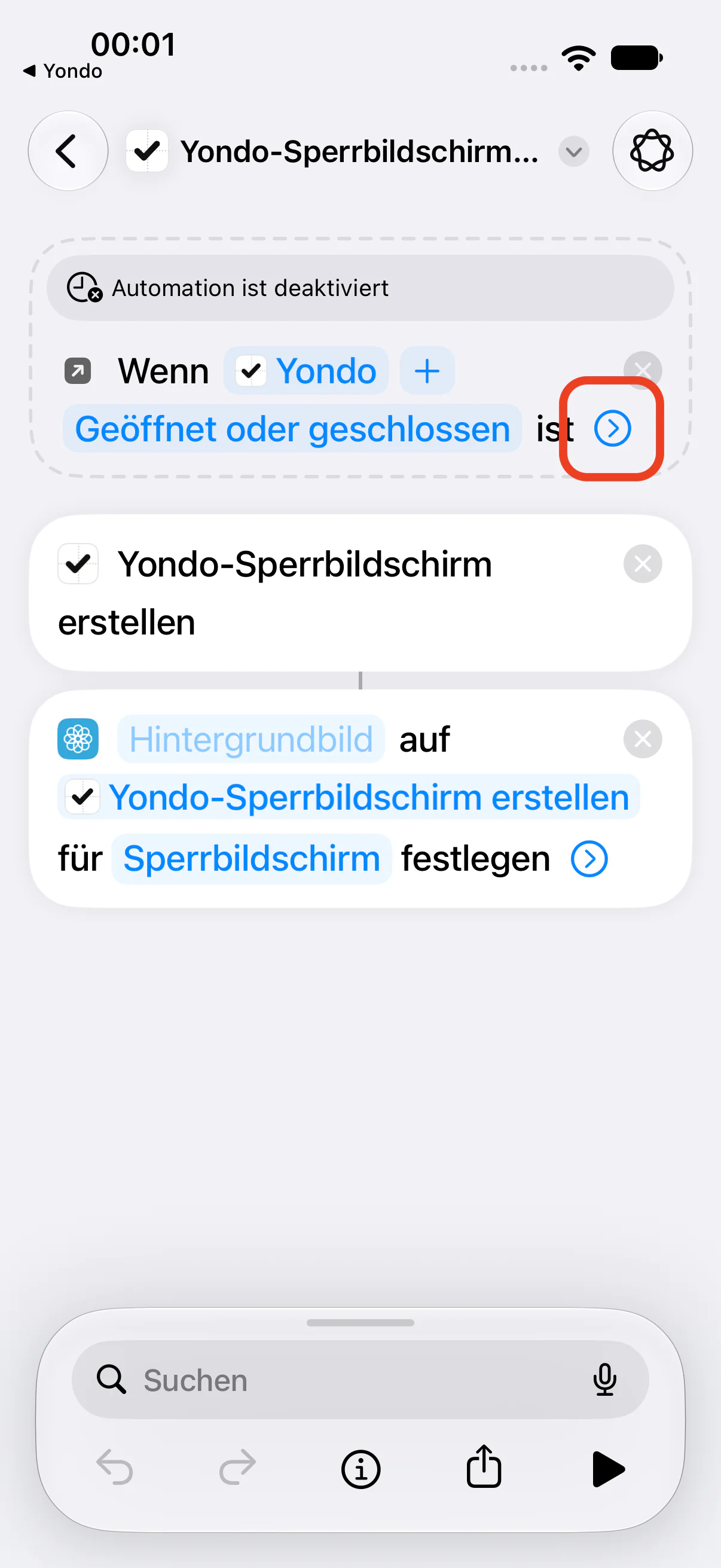 Die gestrichelte Auslöser-Karte direkt nach dem Hinzufügen