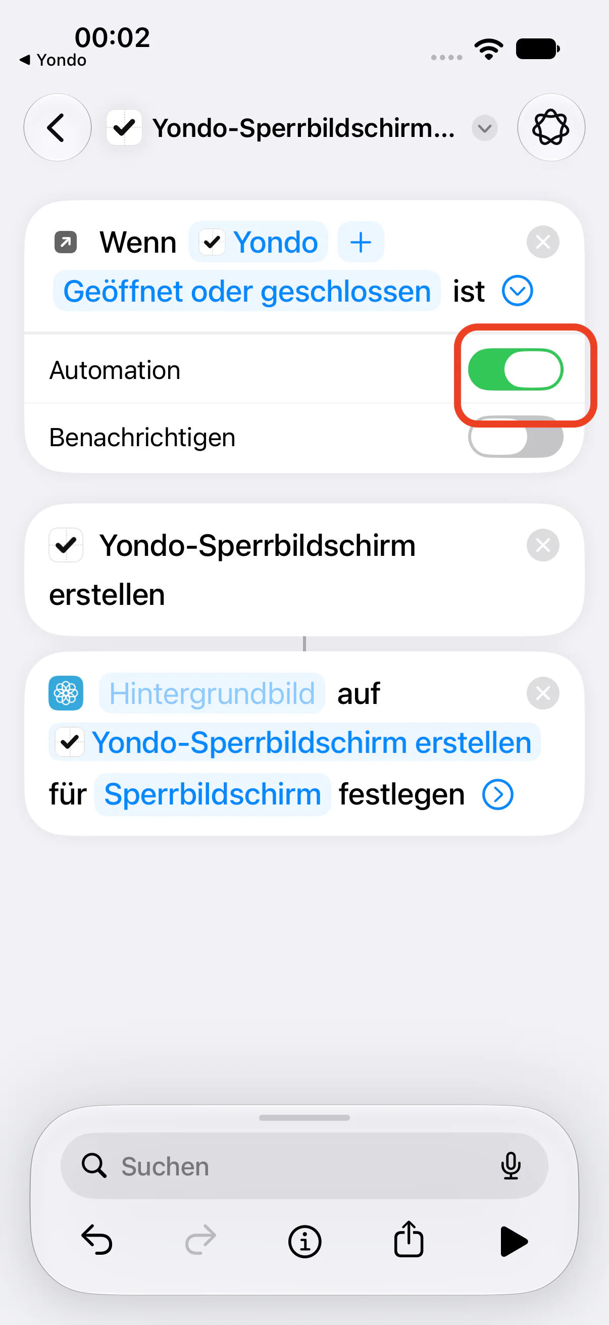 Der Schalter „Automation“ in der geöffneten Karte