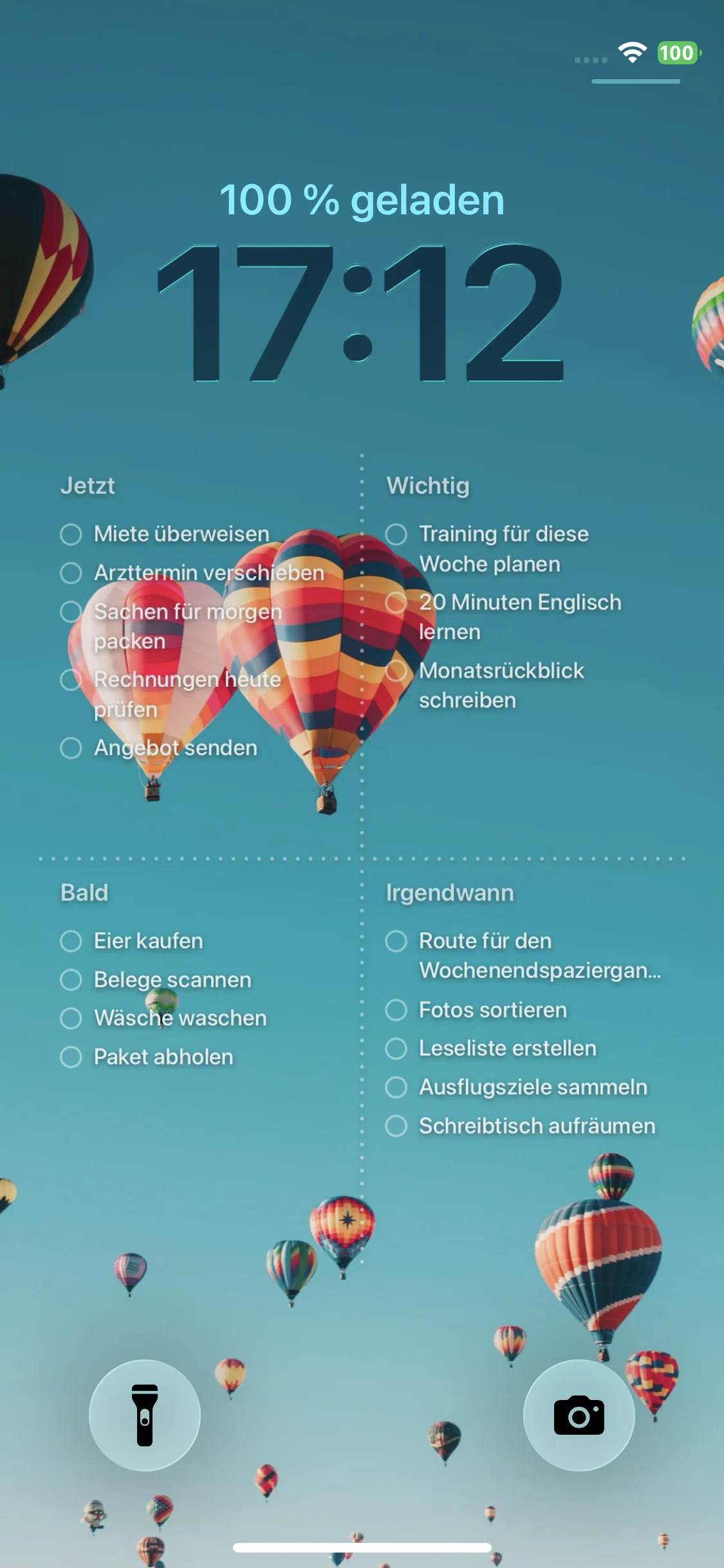 Sperrbildschirm-Hintergrund mit Aufgaben in vier Quadranten