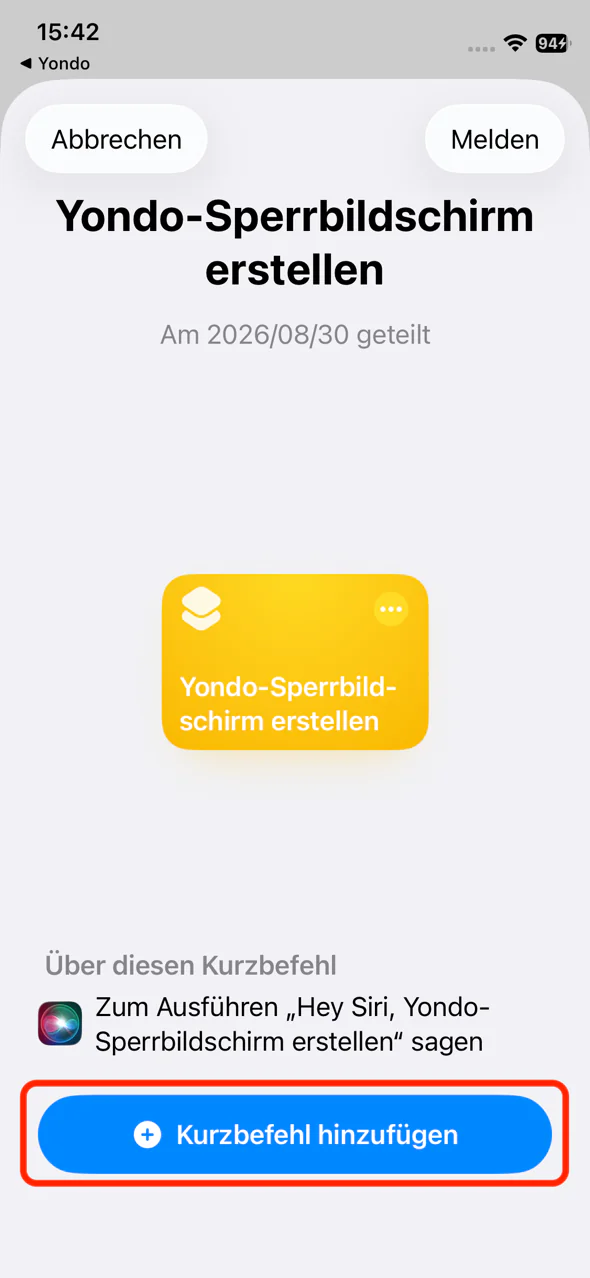Taste Kurzbefehl hinzufügen