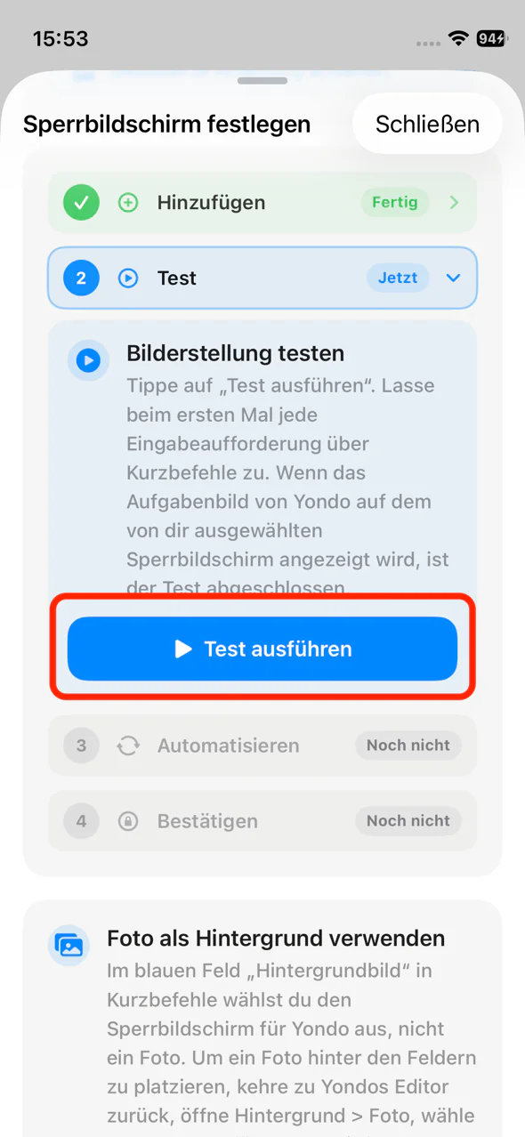 Taste Test ausführen