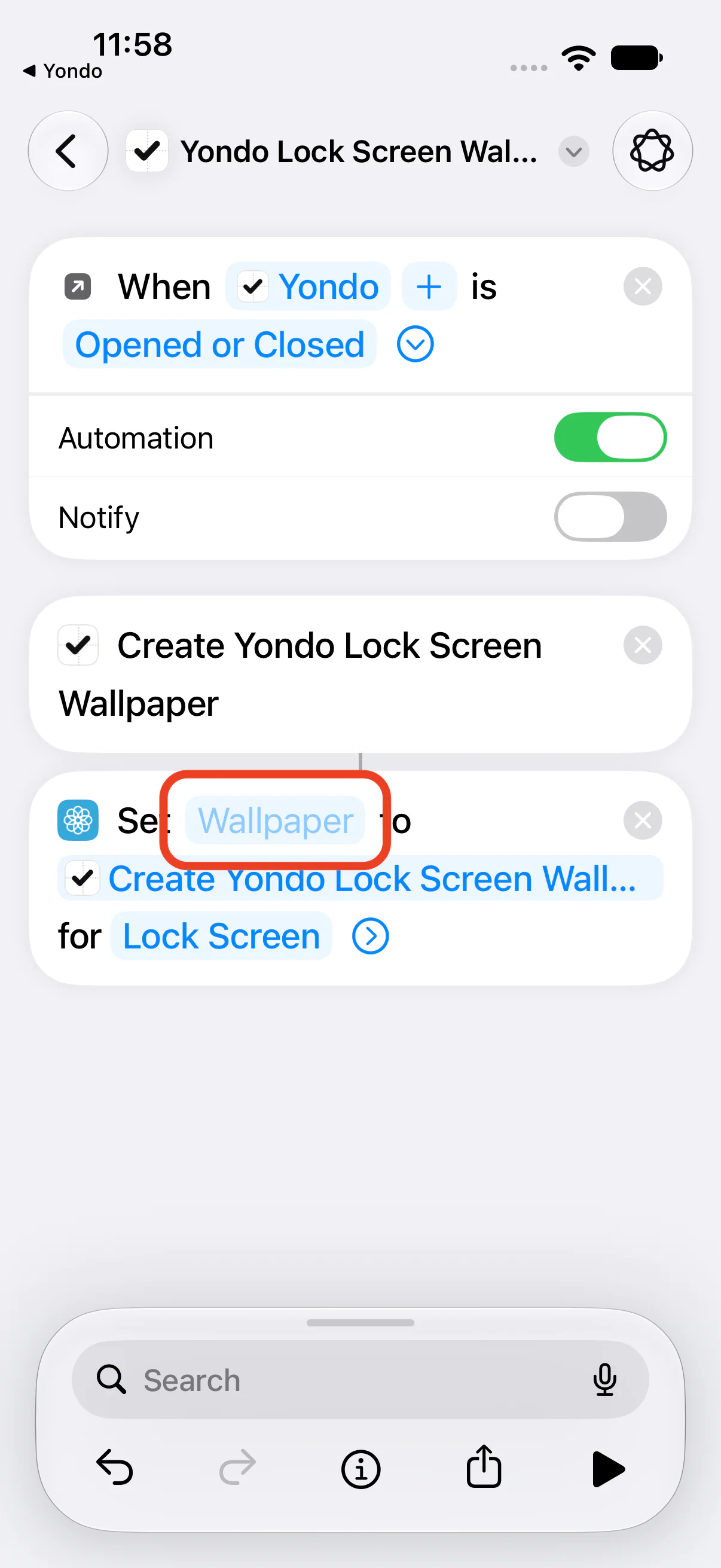 The first blue field in “Set … to … for Lock Screen”
