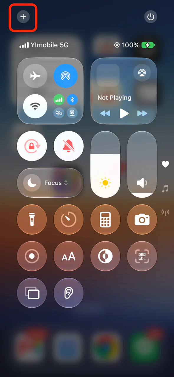 The plus button in the top-left corner of Control Center