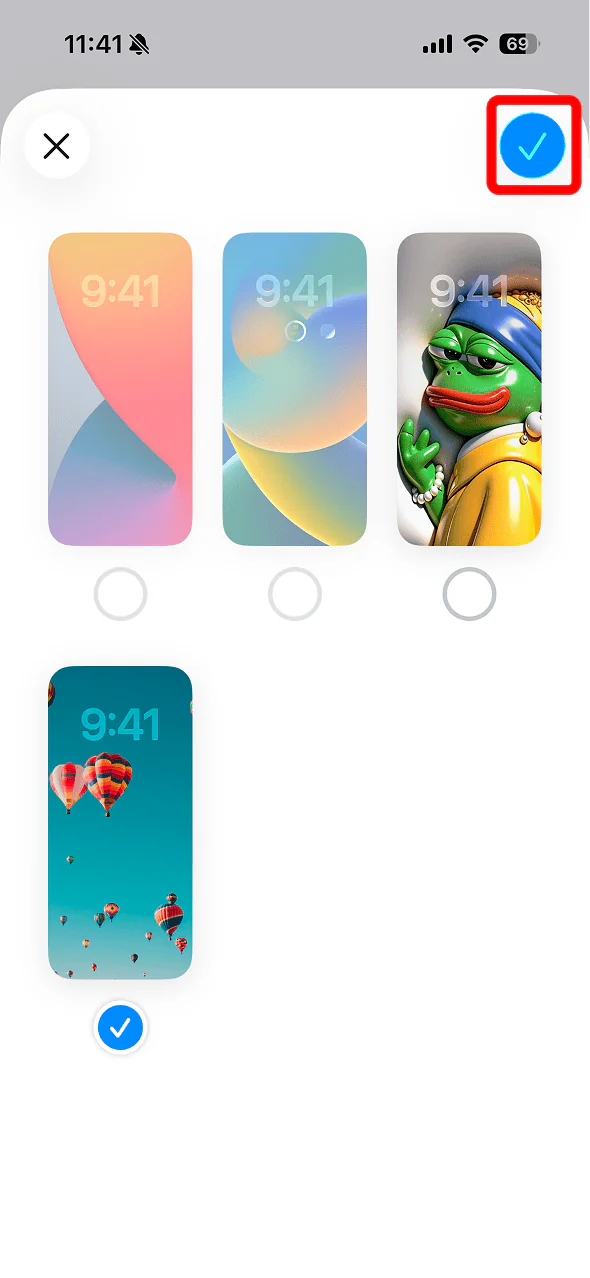 Choose a wallpaper and tap the checkmark