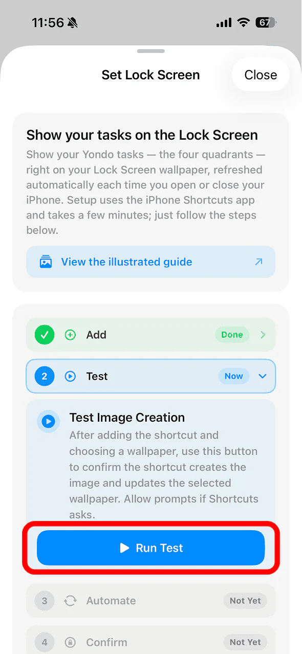 Run Test button
