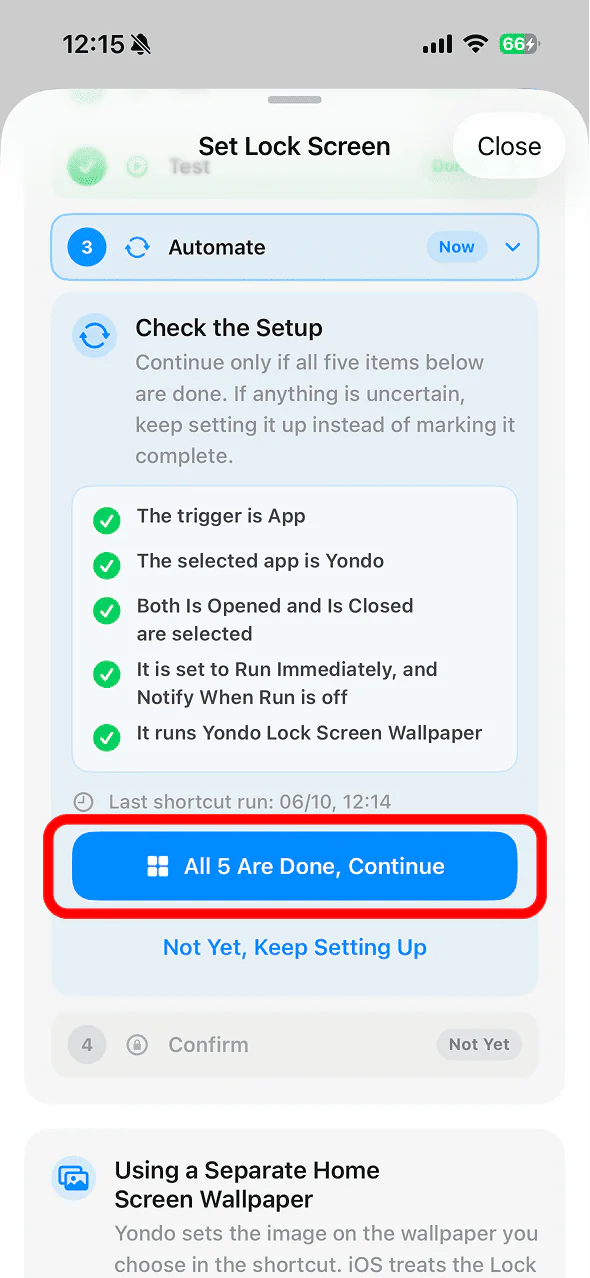 Confirm the six items and continue