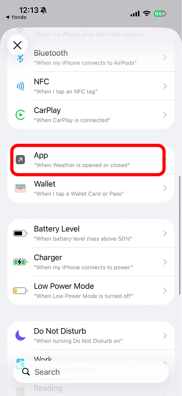 Choose the App trigger