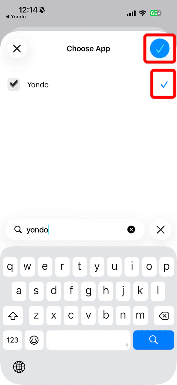 Select Yondo and tap the checkmark
