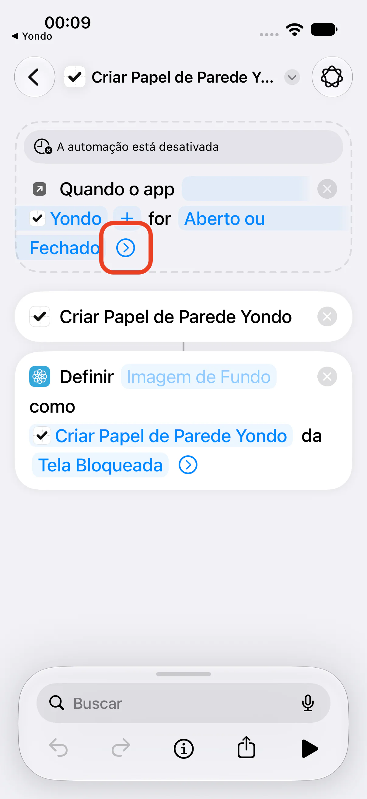 O cartão tracejado do gatilho logo depois de adicionar