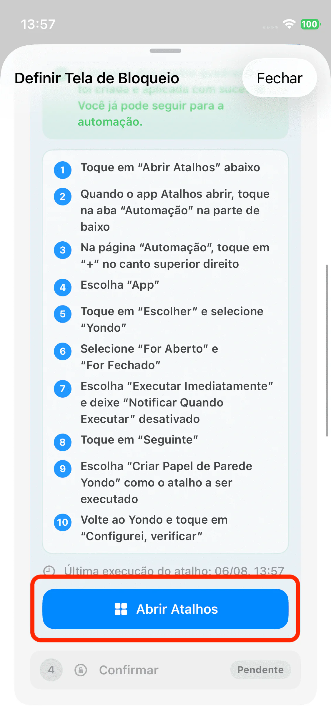 Botão Abrir Atalhos